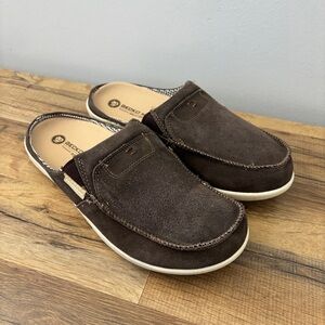 Gecko Man Suede Mules Slip-On Shoes Arch Support Walk Hero Brown